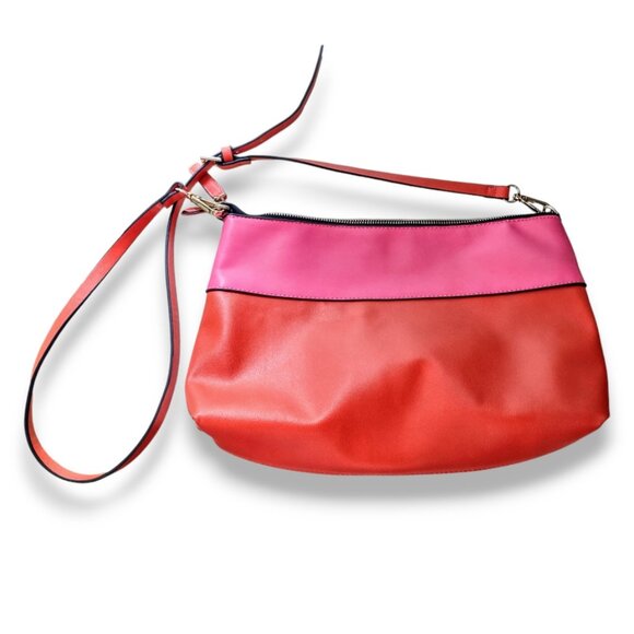 Zara TFR magenta pink bright orange color block vegan leather shoulder bag - Picture 6 of 7
